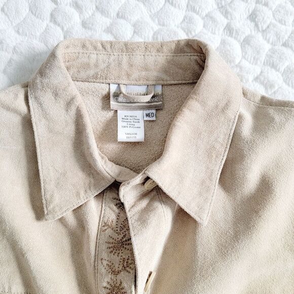 Embroidered leather suede jacket boho medium vintage y2k shacket - Picture 6 of 9